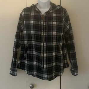 L.L.Bean Cotton flannel Plaid Hooded jacket pockets XSP